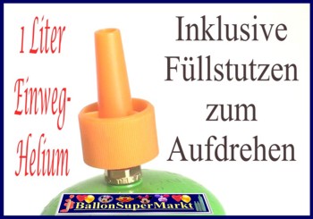 1 Liter Helium Ballongas Einwegflasche mit Drehventil zum Aufblasen der Luftballons mit Heliumgas