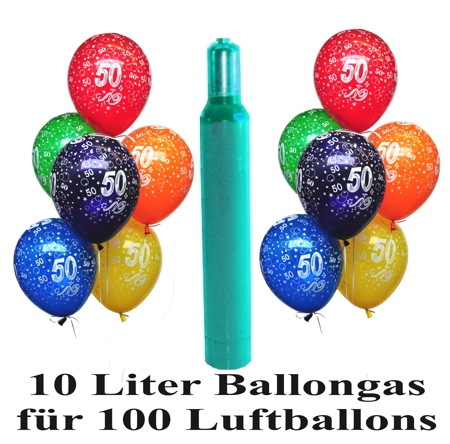 10 Liter Ballongas für 100 Luftballons zum 50. Geburtstag