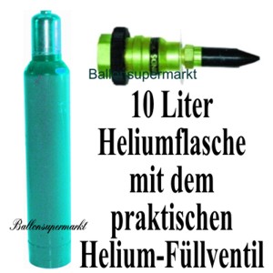 Ballongas Helium Flasche 10 Liter mit Helium Füllventil zum Aufblasen der Luftballons zur Hochzeit