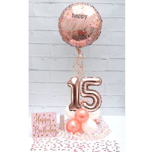 Partydeko-Set zum 15. Geburtstag in Rosegold, Happy Birthday