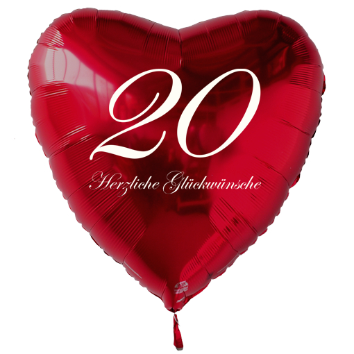 Roter Luftballon in Herzform zum 20. Geburtstag mit Ballongas Helium