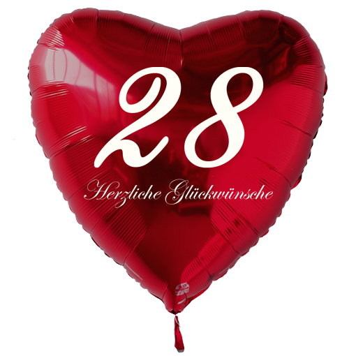 Geburtstag-28-Herzluftballon-Rot