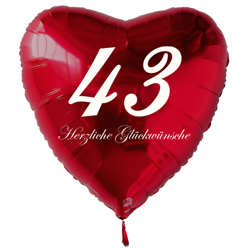 Geburtstag-43-Herzluftballon-Rot