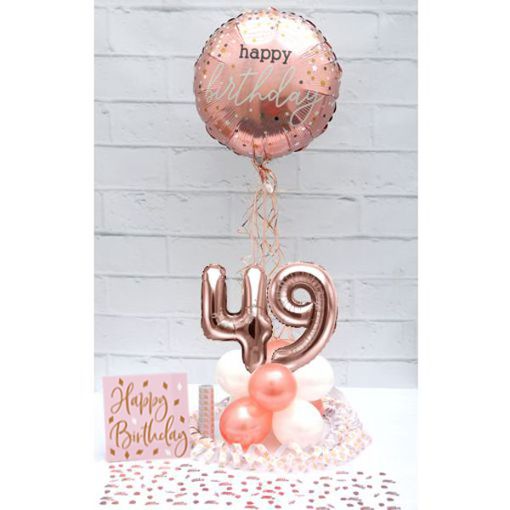 Partydeko-Set zum 49. Geburtstag in Rosegold, Happy Birthday