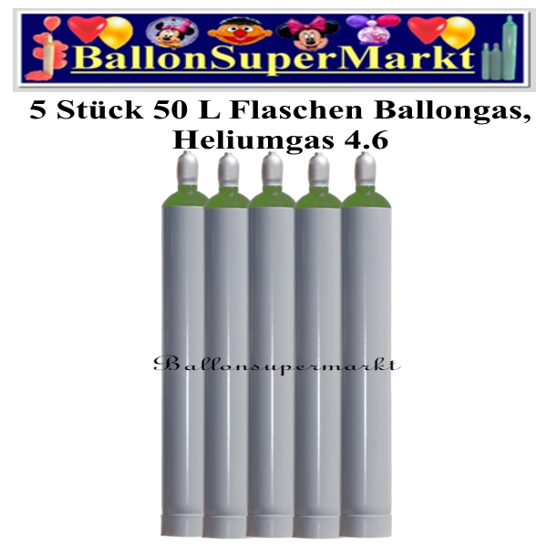 5 Stück 50 Liter Flaschen Ballongas Helium 4.6, Ballonsupermarkt Lieferung in NRW und Umgebung, Ballongas Express, Helium Kurier, Ballongas Versand
