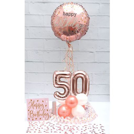 Partydeko-Set zum 50. Geburtstag in Rosegold, Happy Birthday