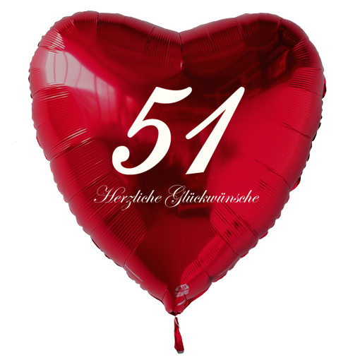 Roter Luftballon in Herzform zum 51. Geburtstag mit Ballongas Helium