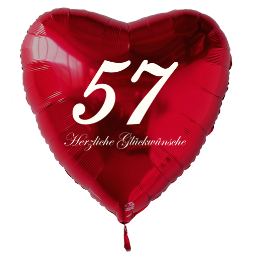 Roter Luftballon in Herzform zum 57. Geburtstag mit Ballongas Helium
