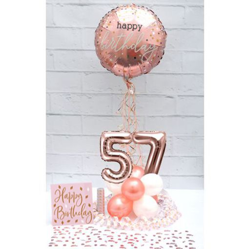 Partydeko-Set zum 57. Geburtstag in Rosegold, Happy Birthday