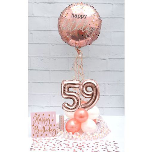 Partydeko-Set zum 59. Geburtstag in Rosegold, Happy Birthday