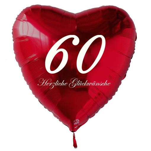 Roter Luftballon in Herzform zum 60. Geburtstag mit Ballongas Helium