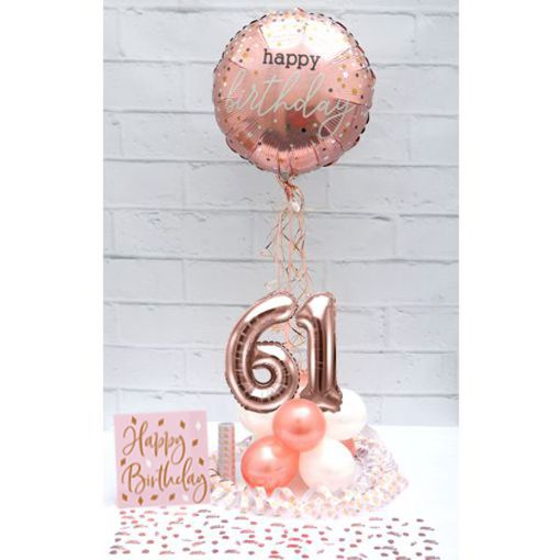 Partydeko-Set zum 61. Geburtstag in Rosegold, Happy Birthday