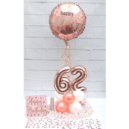 Partydeko-Set zum 62. Geburtstag in Rosegold, Happy Birthday