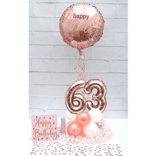 Partydeko-Set zum 63. Geburtstag in Rosegold, Happy Birthday