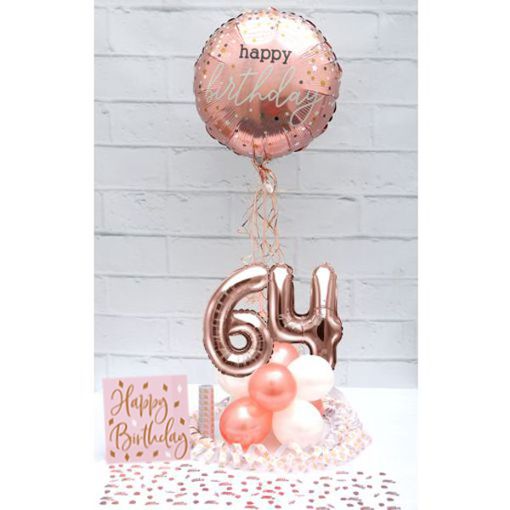 Partydeko-Set zum 64. Geburtstag in Rosegold, Happy Birthday