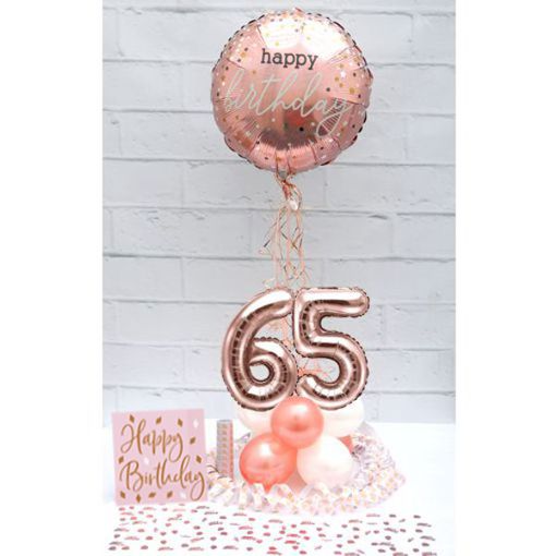 Partydeko-Set zum 65. Geburtstag in Rosegold, Happy Birthday