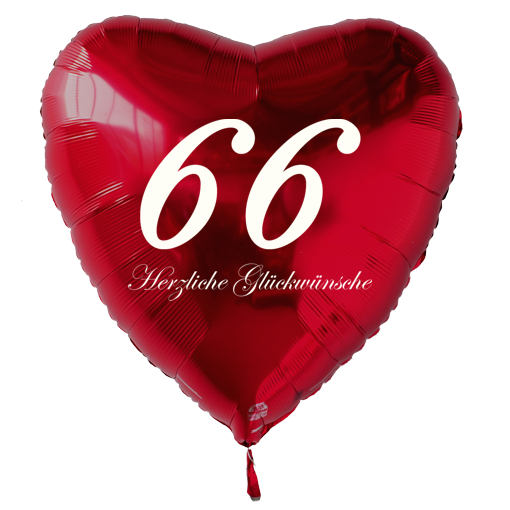 Geburtstag-66-Herzluftballon-Rot