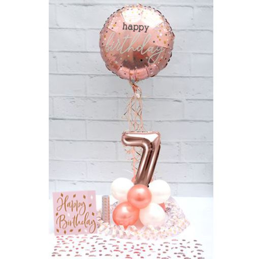 Partydeko-Set zum 7. Geburtstag in Rosegold, Happy Birthday