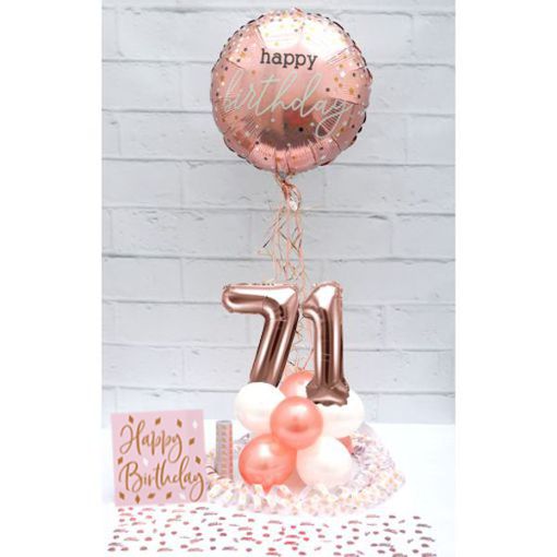 Partydeko-Set zum 71. Geburtstag in Rosegold, Happy Birthday