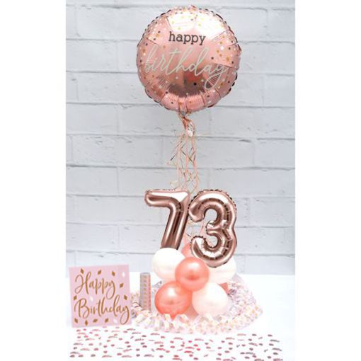 Partydeko-Set zum 73. Geburtstag in Rosegold, Happy Birthday