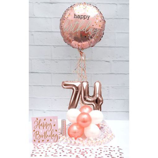 Partydeko-Set zum 74. Geburtstag in Rosegold, Happy Birthday