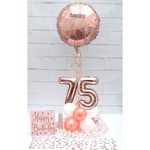 Partydeko-Set zum 75. Geburtstag in Rosegold, Happy Birthday