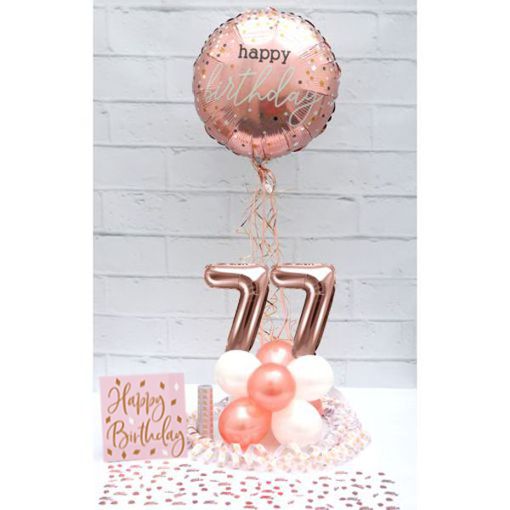 Partydeko-Set zum 77. Geburtstag in Rosegold, Happy Birthday