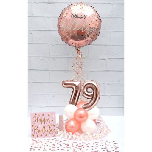 Partydeko-Set zum 79. Geburtstag in Rosegold, Happy Birthday