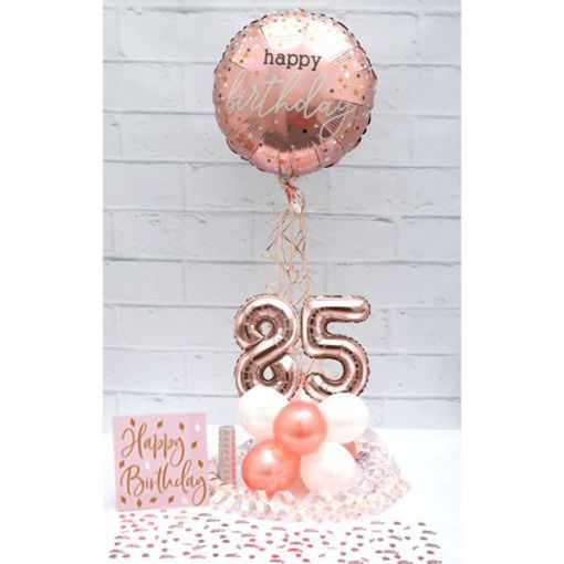 Partydeko-Set zum 85. Geburtstag in Rosegold, Happy Birthday