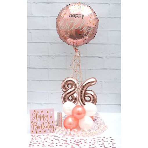 Partydeko-Set zum 86. Geburtstag in Rosegold, Happy Birthday