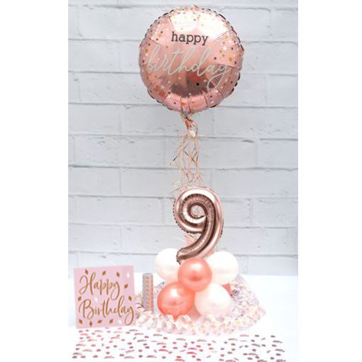 Partydeko-Set zum 9. Geburtstag in Rosegold, Happy Birthday