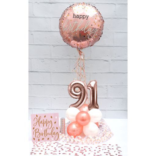 Partydeko-Set zum 91. Geburtstag in Rosegold, Happy Birthday