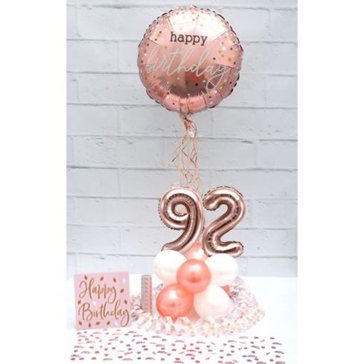 Partydeko-Set zum 92. Geburtstag in Rosegold, Happy Birthday