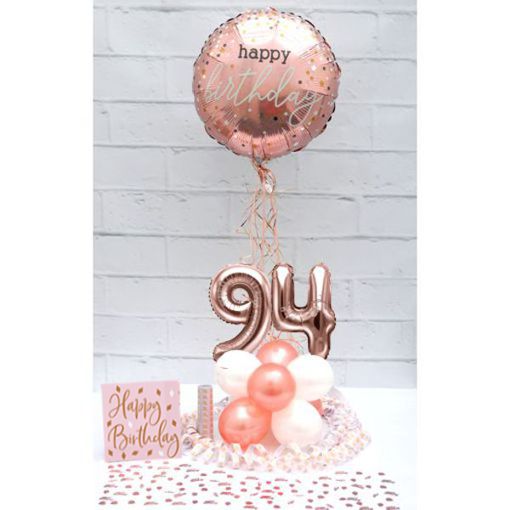 Partydeko-Set zum 94. Geburtstag in Rosegold, Happy Birthday