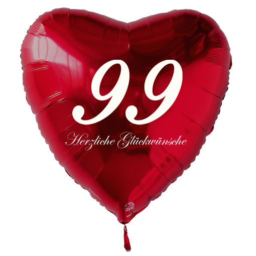 Roter Luftballon in Herzform zum 99. Geburtstag mit Ballongas Helium