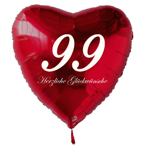 Geburtstag-99-Herzluftballon-Rot