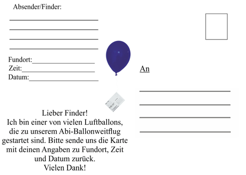 Rückseite der Ballonflugkarte Abitur