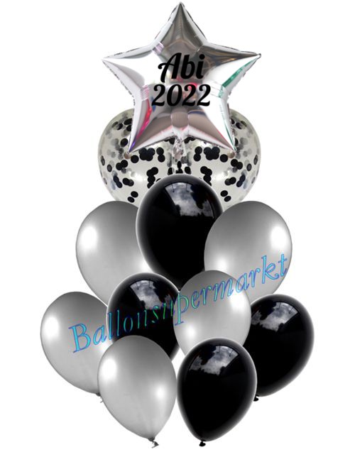 Ballonbouquet-Abi-2021-silber-schwarz-Dekoration-zur-Abifeier-Abitur-12-Ballons