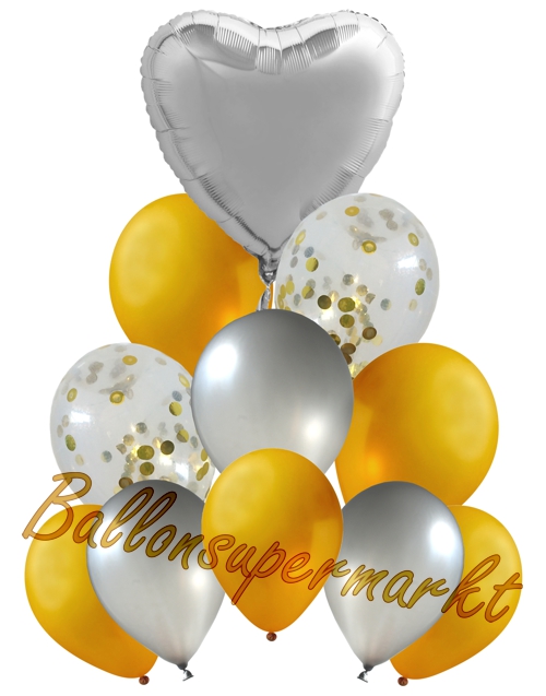 Ballonbouquet-Silver-Heart-Dekoration-zu-Silvester-Geburtstag-Weihnachten-Hochzeit-11-Ballons