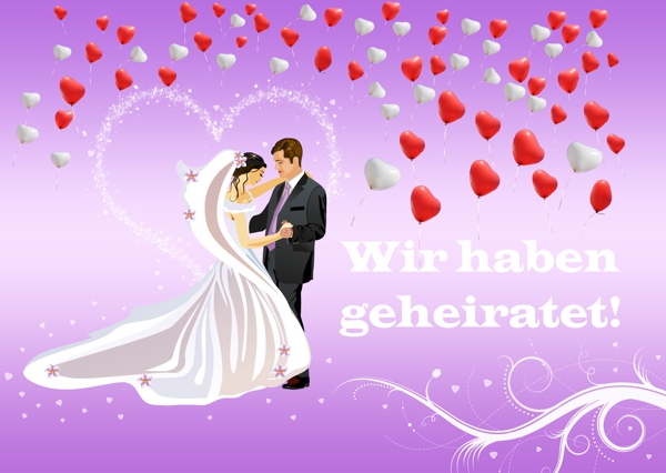 Ballonflugkarte Hochzeit - Wir haben geheiratet - Herzluftballons