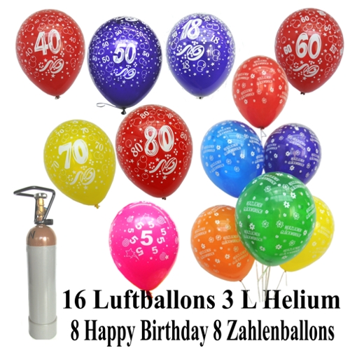 Ballons-Helium-Set-16-Luftballons-mit-Helium-8-Zahlenballons-8-Herzlichen-Glueckwunsch-Ballons