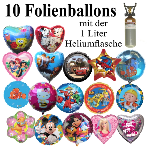 Folienballons Mini Set, 10 Luftballons aus Folie mit 1 Liter Helium