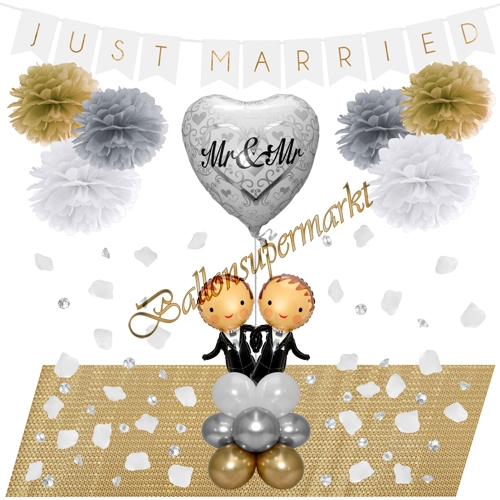 Ballons-und-Dekorations-Set-Brautpaar-Mr-and-Mr-zur-Hochzeit-gold-weiss-silber-Deko-Tischdeko-Hochzeitsfest