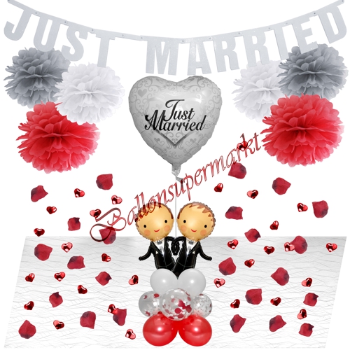 Ballons-und-Dekorations-Set-Brautpaar-Schwul-Just-Married-zur-Hochzeit-rot-weiss-silber-Deko-Tischdeko-Hochzeitsfest