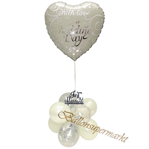 Ballons-und-Dekorations-Set-Wedding-Day-Creme-Silber-Deko-Tischdeko-Hochzeitsfest-Detailansicht