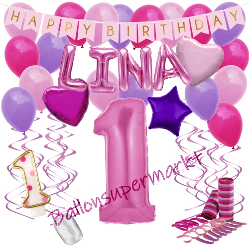 Ballons-und-Dekorations-Set-zum-1.-Geburtstag-Happy-Birthday-Pink-mit-Namen