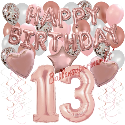 Ballons-und-Dekorations-Set-zum-13.-Geburtstag-Happy-Birthday-Rosegold