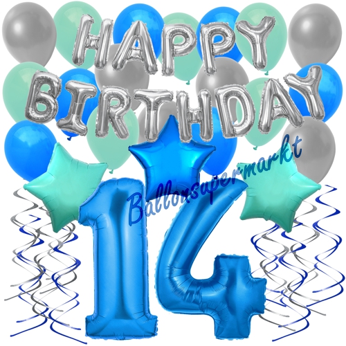 Ballons-und-Dekorations-Set-zum-14.-Geburtstag-Happy-Birthday-Blau