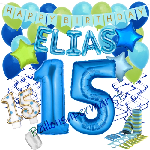Ballons-und-Dekorations-Set-zum-15.-Geburtstag-Happy-Birthday-Blau-mit-Namen