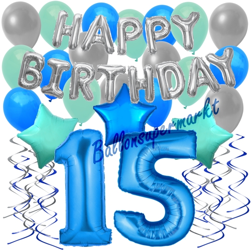Ballons-und-Dekorations-Set-zum-15.-Geburtstag-Happy-Birthday-Blau